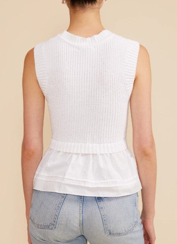 Lucy Paris White Mixed Media Sleeveless Top
