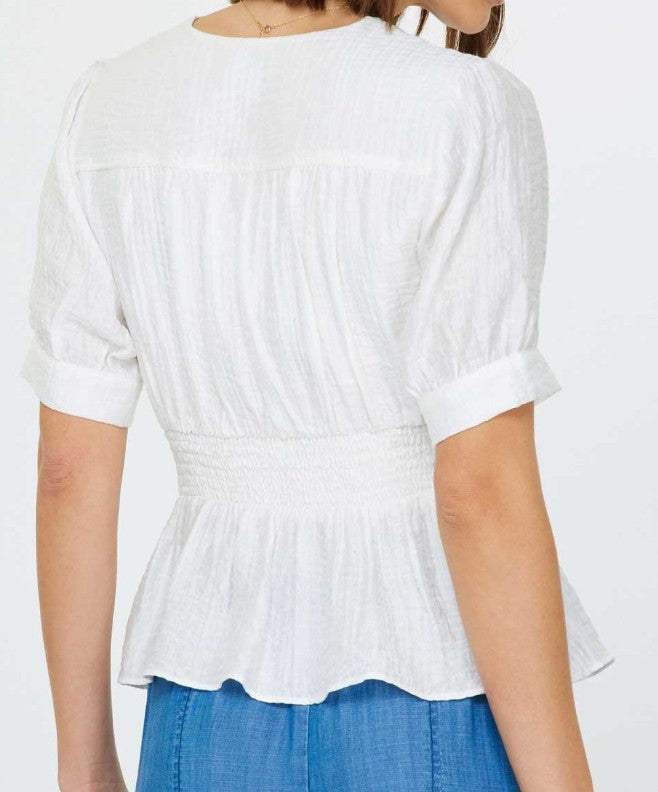 Current Air White Short Sleeve Twist Detail Blouse