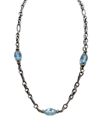 David Yurman Figaro Chain Link Necklace with Blue Topaz & 18k Gold