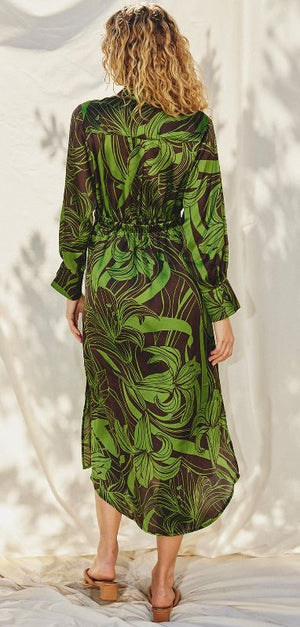 Dress Forum Brown/Green Printed Long Sleeve Midi Dress