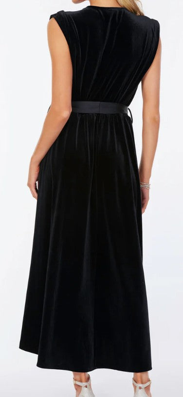 Bishop & Young Black Velvet Sleeveless Midi Dress