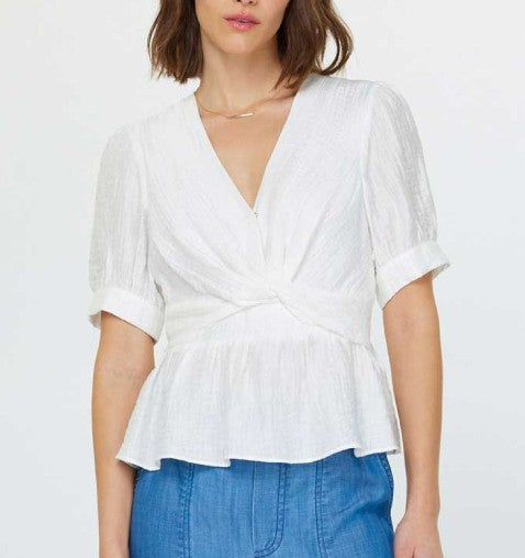 Current Air White Short Sleeve Twist Detail Blouse