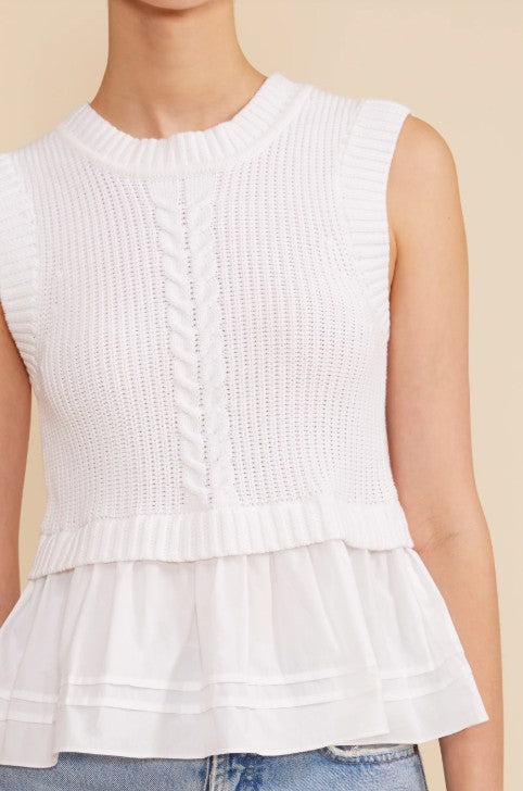 Lucy Paris White Mixed Media Sleeveless Top