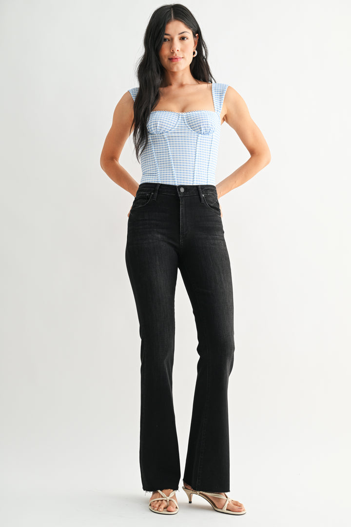 Just Black Denim HR Scissor Cut Flare Jeans - Darker Washed Black