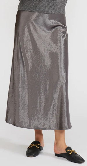 Lucy Paris Pewter Satin Midi Skirt