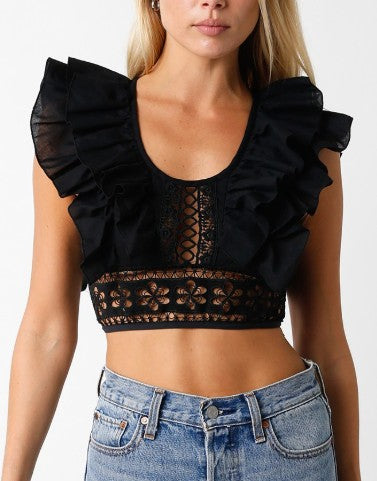 Olivaceous Black Eyelet Cropped Top