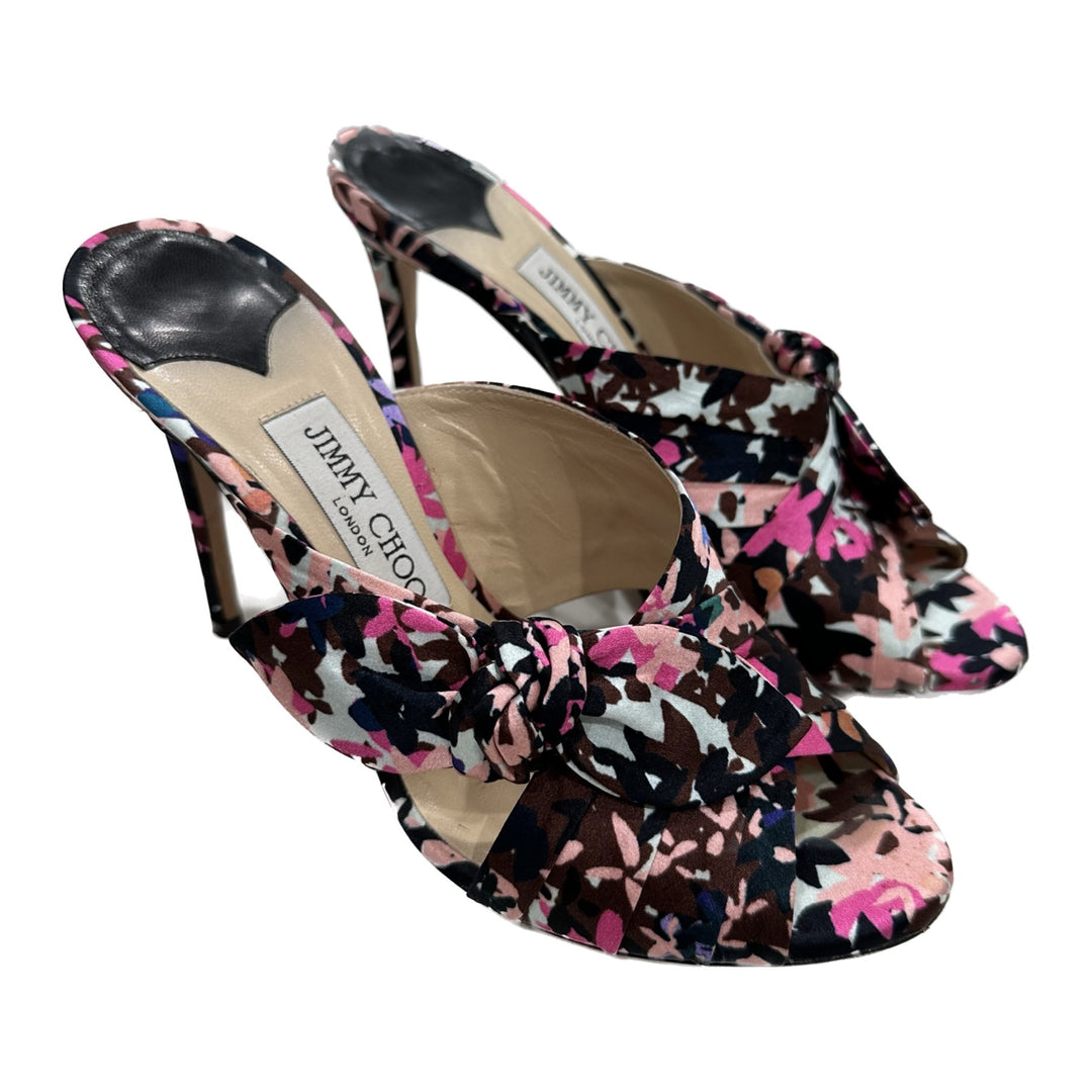 Jimmy Choo Size 38.5 Keely 100 Pink Floral Satin Heels