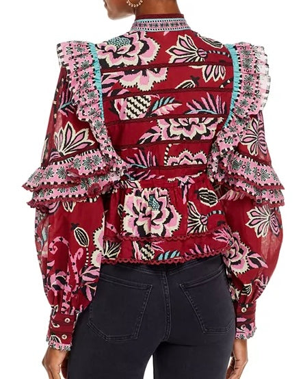 Farm Rio Pineapple Inspiration Ruffle Blouse - Medium