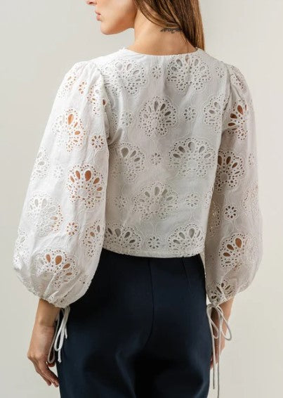 Fore White Eyelet Cropped Blouse