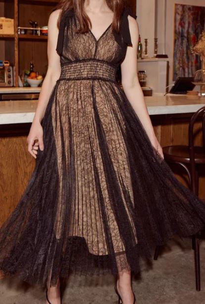 Lucy Paris Black Sleeveless Lace Midi Dress