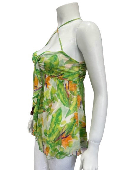 Diane Von Furstenberg Green/Orange Floral Print Chiffon Sleeveless Blouse -  6