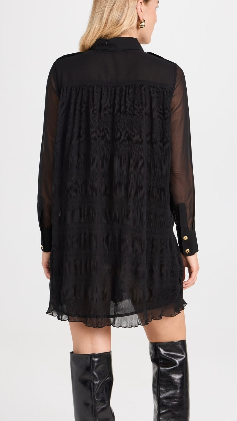 Ganni Pleated Georgette Shirt Dress - Size 38