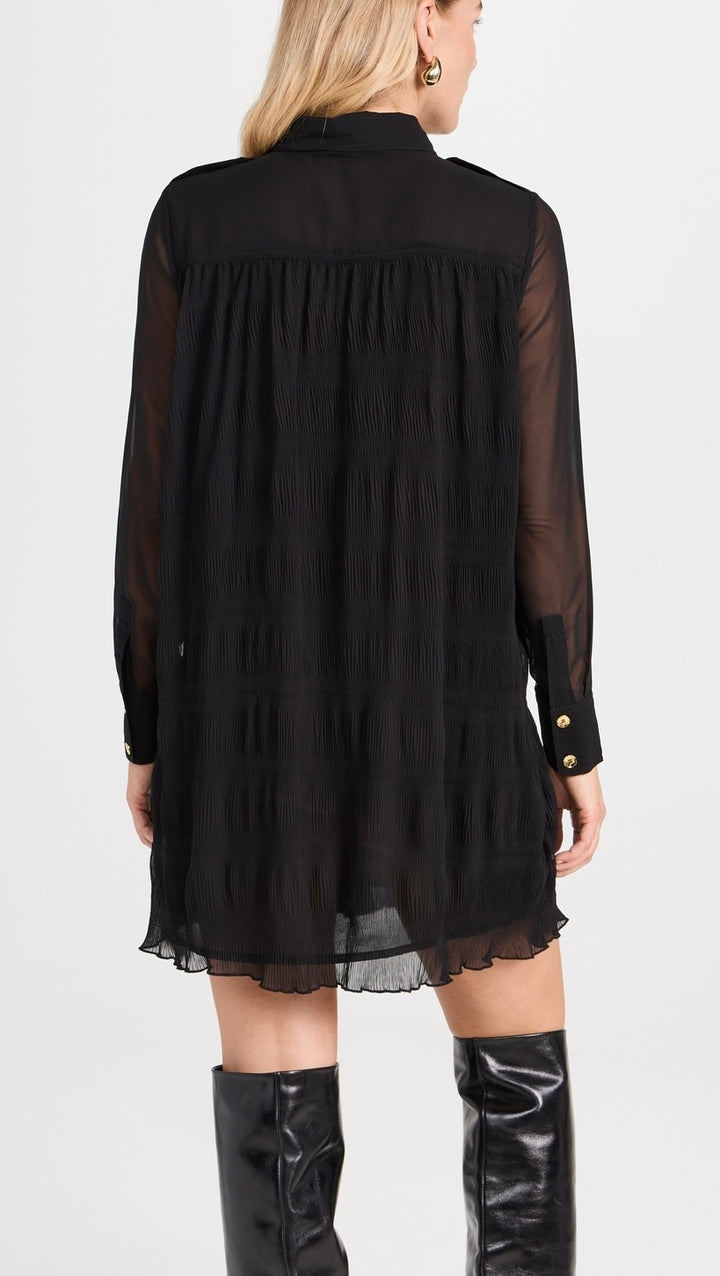 Ganni Pleated Georgette Shirt Dress - Size 38