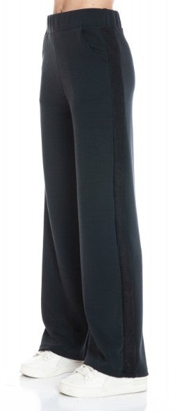Ariella Wide Leg Pants with Side Contrast - Black