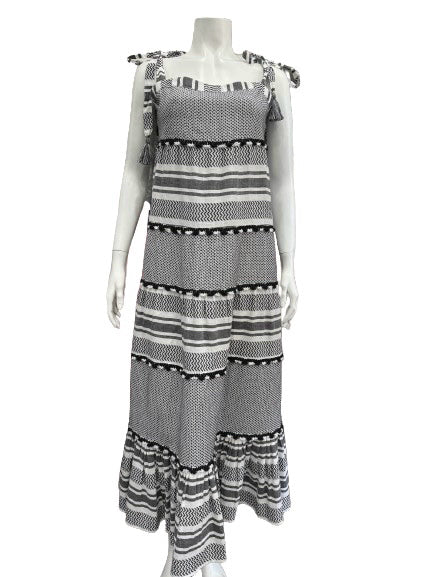 Veronica Beard Black and White Striped/Zig Zag Sleeveless Maxi Dress - Medium