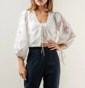 Fore White Eyelet Cropped Blouse