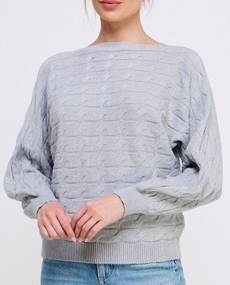 Allie Rose Dolman Cable Sweater - Heather Grey