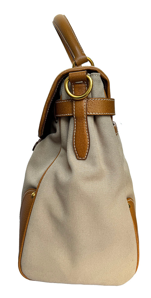 Prada Buckle Top Handle Satchel Beige