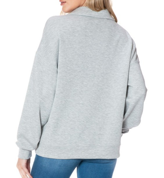 Ariella Collared Scuba Pullover - Heather Grey