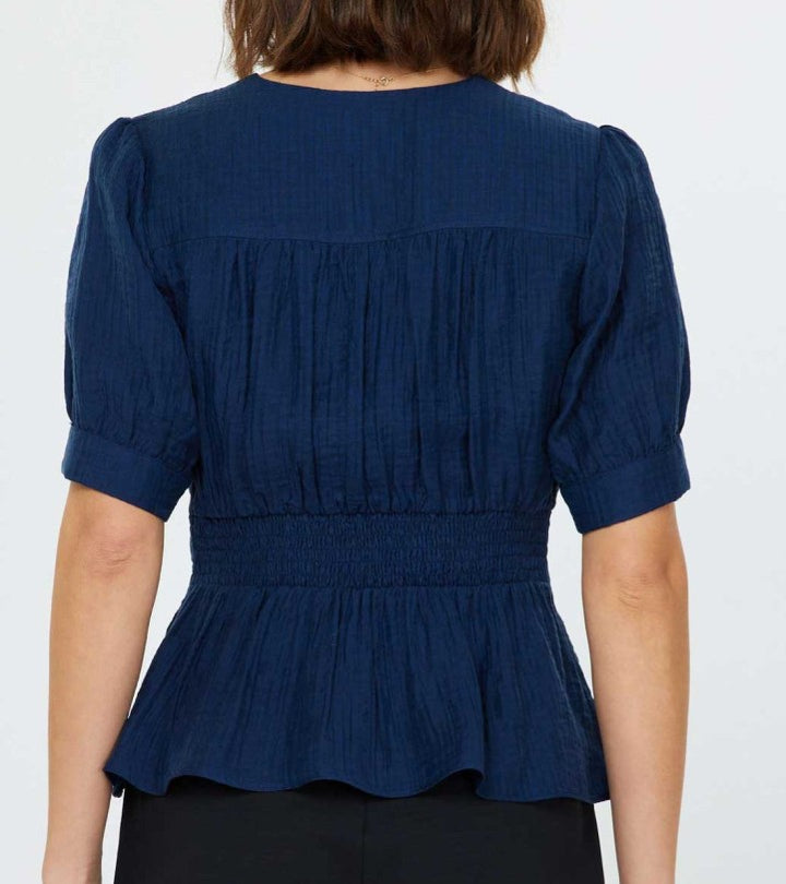 Current Air Navy Short Sleeve Twist Detail Blouse