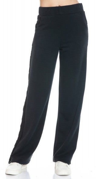 Ariella Wide Leg Pants with Side Contrast - Black