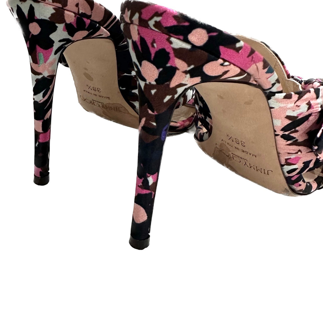 Jimmy Choo Size 38.5 Keely 100 Pink Floral Satin Heels
