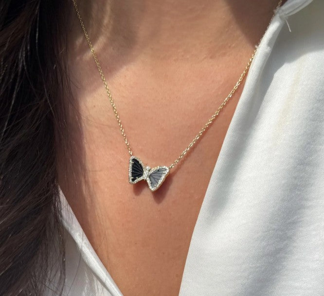 Kamaria Mini Butterfly Necklace in Black Onyx