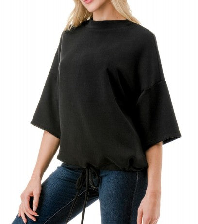 Ariella Drawstring Short Sleeve Knit - Black