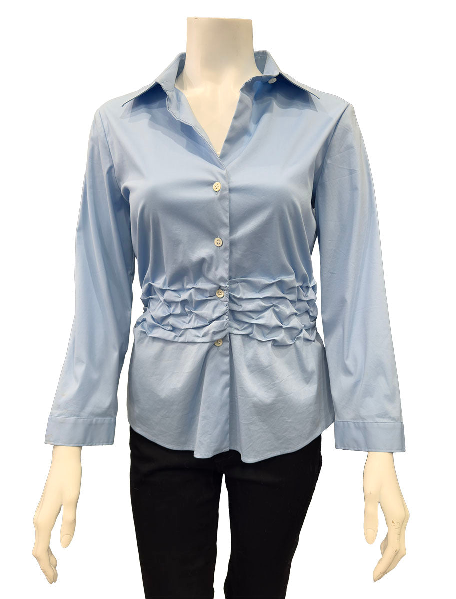 Theory Ruched Button Down Long Sleeve Blouse - MEDIUM