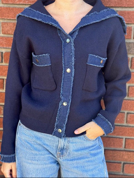 Brand Bazar Navy Denim Sweater Jacket