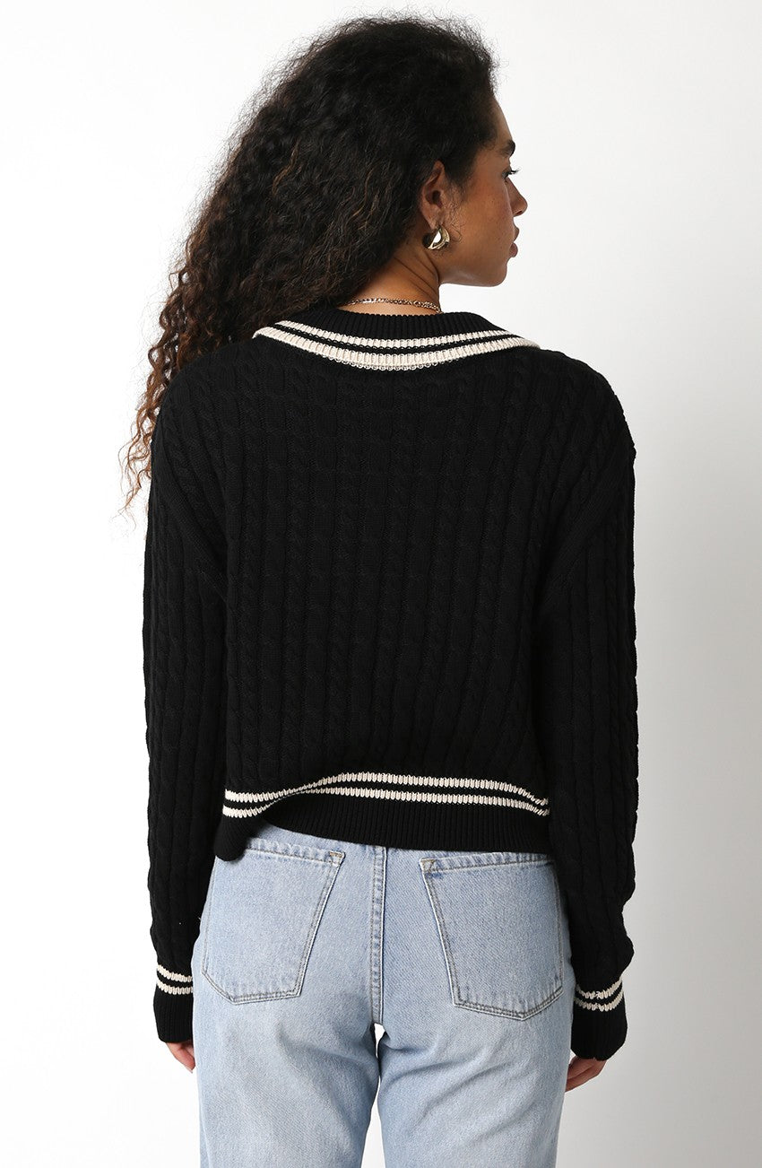 Olivaceous Cable Collared Sweater