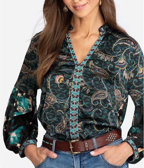 Johnny Was Workshop Twilight Shadow Ruffle Peasant Top - Medium