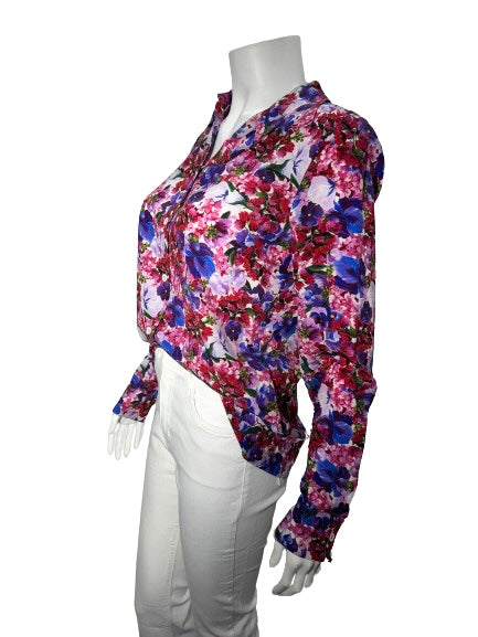 Escada  Fuchsia/Purple Floral Silk Long Sleeve Blouse (NWT) - Size 36
