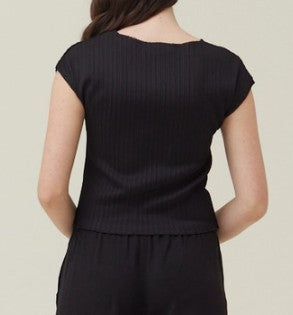 Grade & Gather Black Pleated Cap Sleeve Blouse