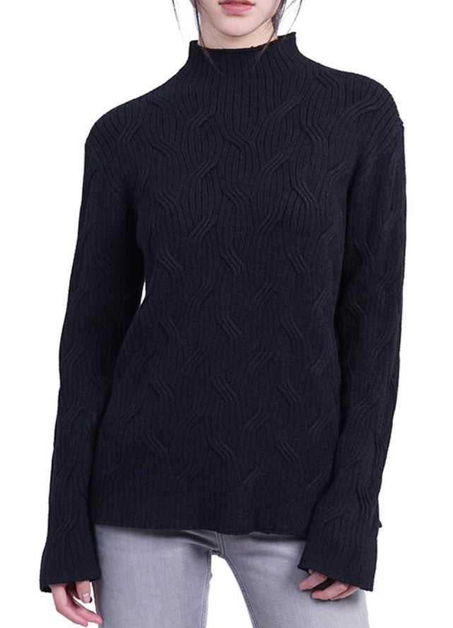 Love Token Black Cable/Ribbed Mock Neck Sweater