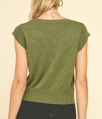 Pinch Olive Cap Sleeve Sweater