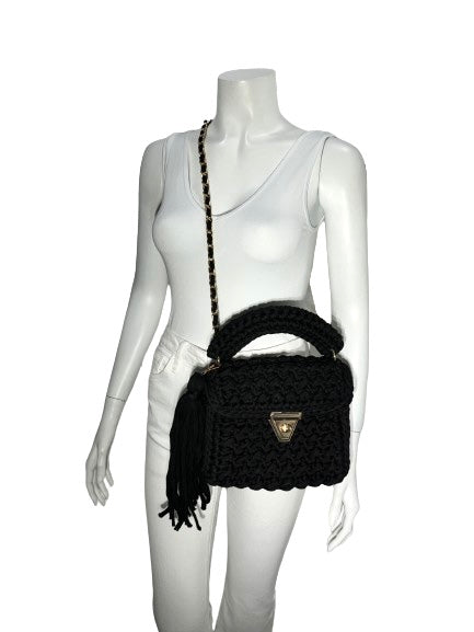 Crochet Flap Bag - Black