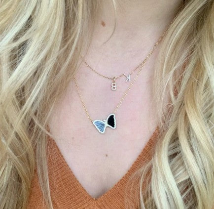 Kamaria Mini Butterfly Necklace In Black Onyx - Gold