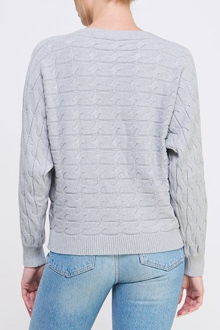 Allie Rose Dolman Cable Sweater - Heather Grey