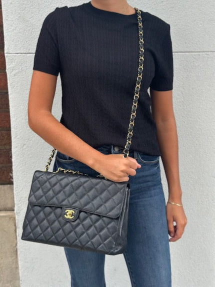 Chanel Caviar Leather Classic Flap Handbag - 24k Gold Hardware - Large