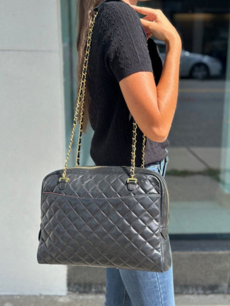 Chanel Vintage Quilted Double Pocket Matelasse Handbag