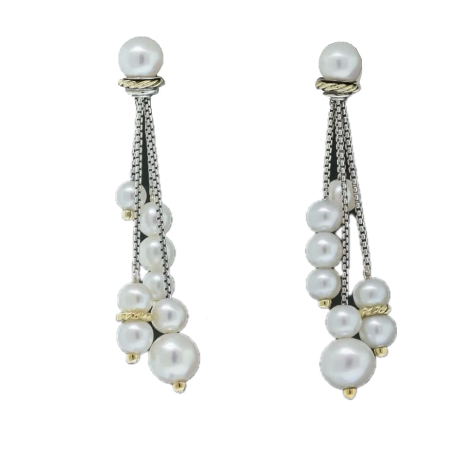 David Yurman Multi-Chain Pearl Dangle Earrings w/ 18k Gold